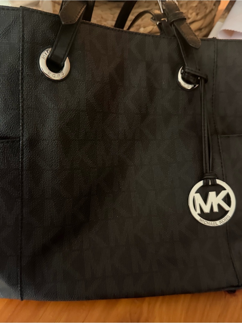 Michael Kors Black Logo-Accent Tote with MK Charm